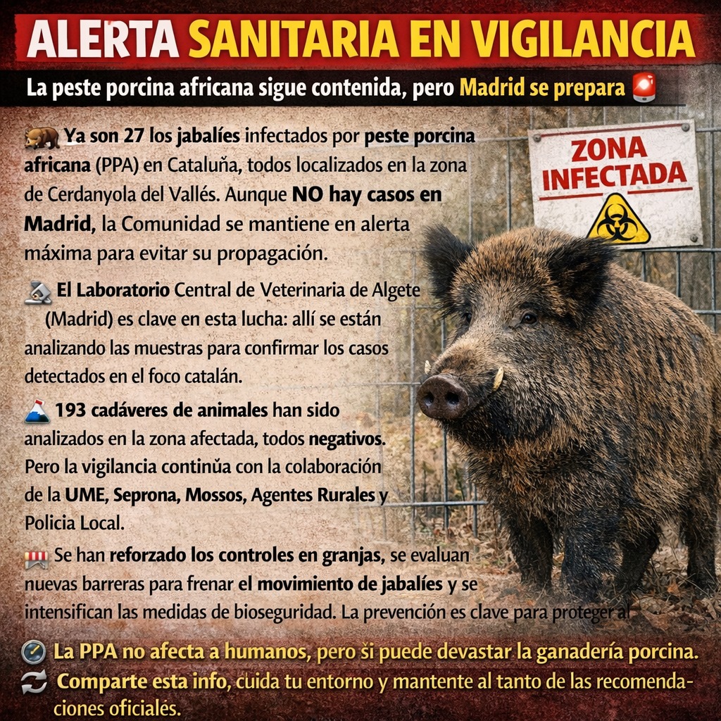 La Comunidad de Madrid refuerza la vigilancia ante el avance de la peste porcina africana