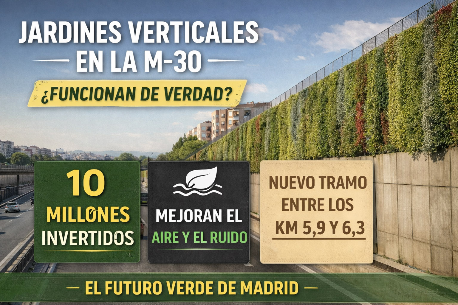 Jardines verticales de la M-30 en Madrid: qué son, cuánto han costado y si realmente funcionan
