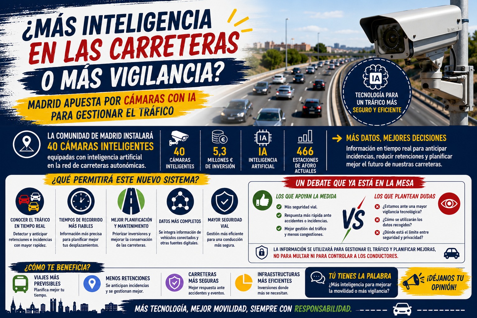 Madrid instalará 40 cámaras con inteligencia artificial en sus carreteras: así cambiará la gestión del tráfico