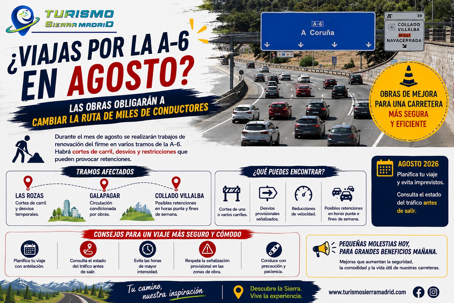 ¿Viajas por la A-6 este agosto? Las obras obligarán a cambiar la ruta de miles de conductores